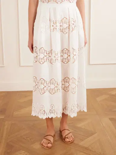 Miguelina Carissa Embroidered Cotton And Linen-blend Midi Skirt | Thumbnail 3