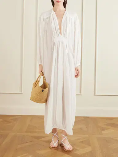Les Vacances D’Irina Hazy Gathered Cotton Maxi Dress | Thumbnail 2