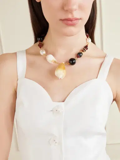 TOHUM Samsara Gold-plated, Onyx, Leather And Seashell Beaded Necklace | Thumbnail 2 TOHUM Samsara Gold-plated, Onyx, Leather And Seashell Beaded Necklace | Thumbnail 2