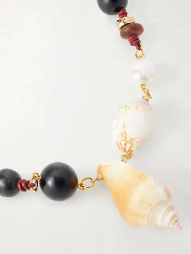 TOHUM Samsara Gold-plated, Onyx, Leather And Seashell Beaded Necklace | Thumbnail 4 TOHUM Samsara Gold-plated, Onyx, Leather And Seashell Beaded Necklace | Thumbnail 4