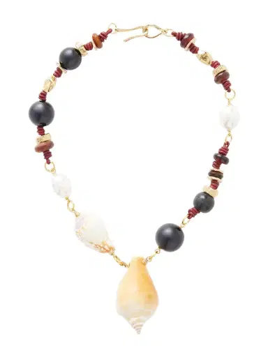 TOHUM Samsara Gold-plated, Onyx, Leather And Seashell Beaded Necklace | Thumbnail 1 TOHUM Samsara Gold-plated, Onyx, Leather And Seashell Beaded Necklace | Thumbnail 1