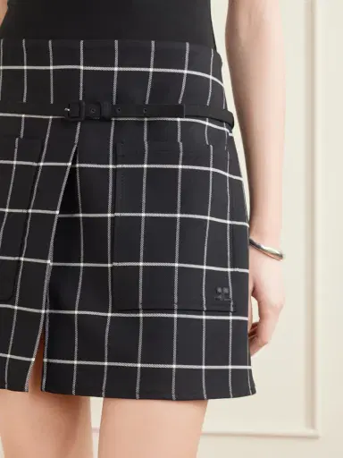 Courrèges Belted Checked Wool-blend Mini Skirt | Thumbnail 4 Courrèges Belted Checked Wool-blend Mini Skirt | Thumbnail 4