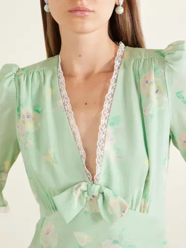Alessandra Rich Floral-print Lace-trimmed Bow-embellished Silk Mini Dress | Thumbnail 4