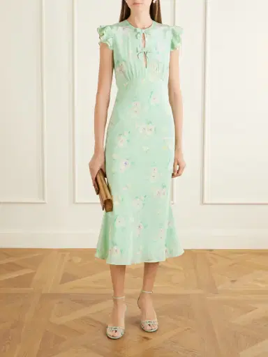 Alessandra Rich Floral-print Ruffle-trim Silk Midi Dress | Thumbnail 2