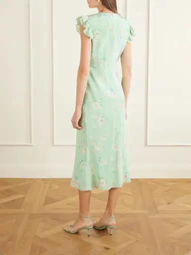 Alessandra Rich Floral-print Ruffle-trim Silk Midi Dress | Thumbnail 3