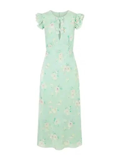 Alessandra Rich Floral-print Ruffle-trim Silk Midi Dress | Thumbnail 1