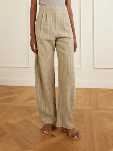 Cortana Camila Pleated Striped Linen Wide-leg Pants | Thumbnail 3