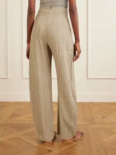 Cortana Camila Pleated Striped Linen Wide-leg Pants | Thumbnail 4