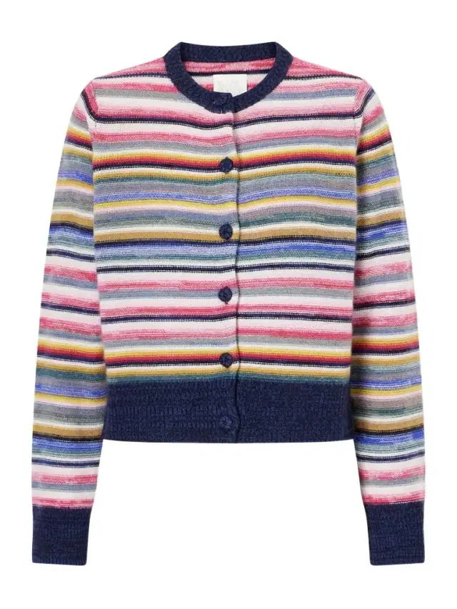 Kandria Cropped Striped Cashmere Cardigan