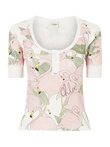 Chloé Printed Ribbed Cotton-jersey T-shirt | Thumbnail 1 Chloé Printed Ribbed Cotton-jersey T-shirt | Thumbnail 1