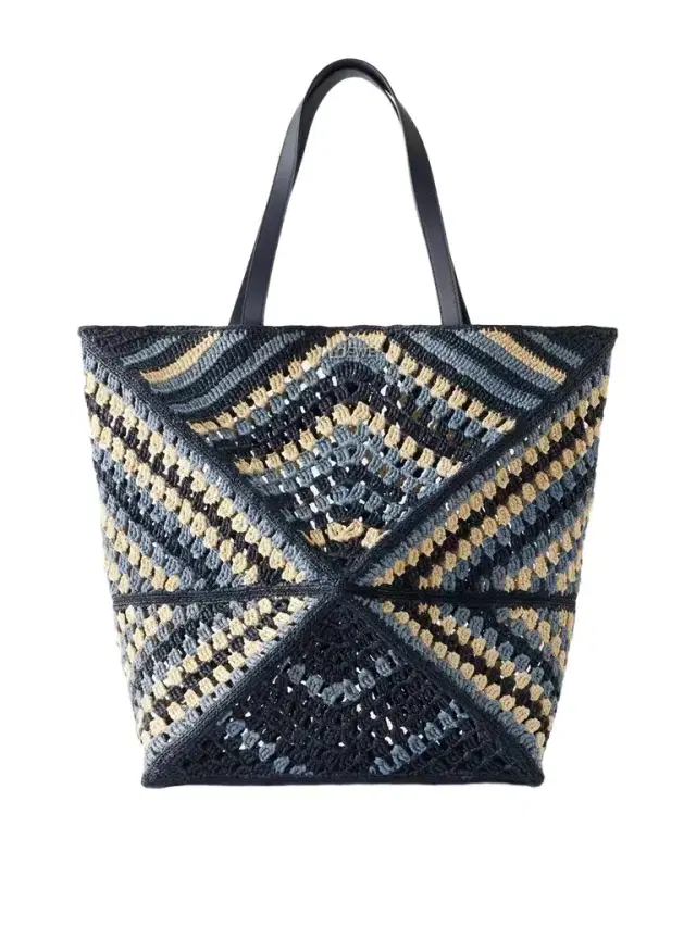 + Paula's Ibiza Puzzle Fold Large Leather-trimmed Raffia Shoulder Bag