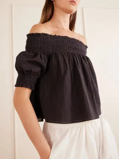 Matteau Shirred Off-the-shoulder Checked Cotton Blouse | Thumbnail 4 Matteau Shirred Off-the-shoulder Checked Cotton Blouse | Thumbnail 4