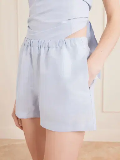 Cult Gaia Mori Linen And Silk-blend Satin Shorts | Thumbnail 5 Cult Gaia Mori Linen And Silk-blend Satin Shorts | Thumbnail 5