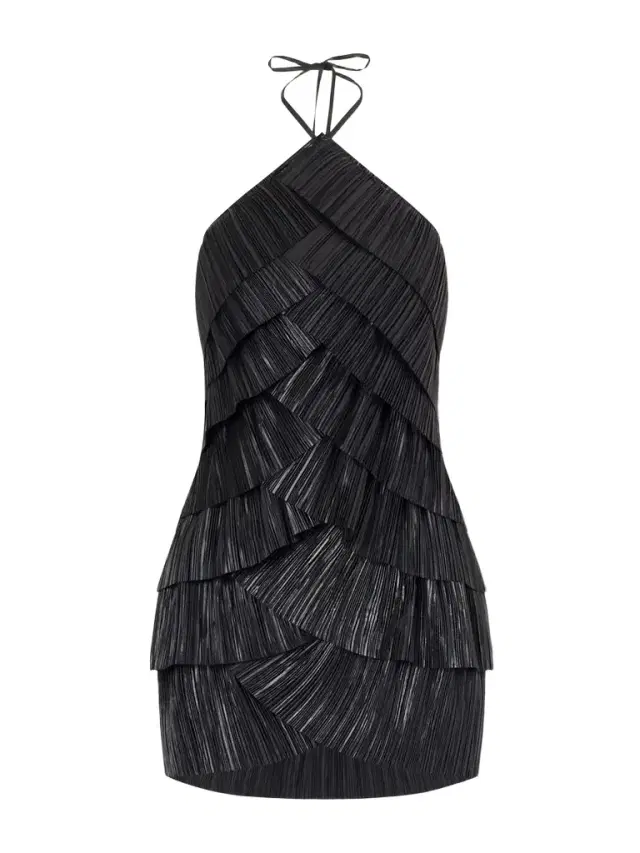 Cult Gaia Marsla Plissé-satin Halterneck Mini Dress