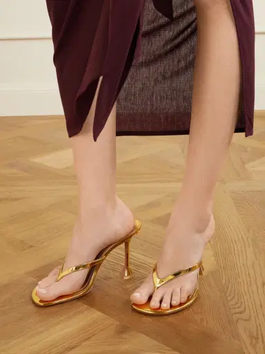 Amina Muaddi Juliette 95 Metallic Leather Thong Sandals | Thumbnail 2
