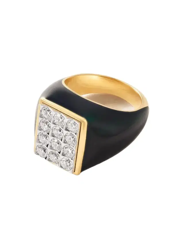 Tuxedo 18-karat Gold, Diamond And Enamel Ring
