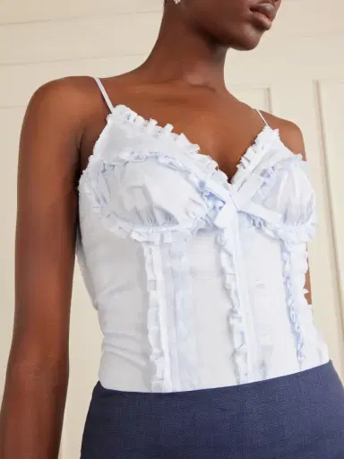 SHUSHU/TONG Bow-embellished Ruched Linen Bustier Bodysuit | Thumbnail 4 SHUSHU/TONG Bow-embellished Ruched Linen Bustier Bodysuit | Thumbnail 4