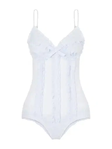 SHUSHU/TONG Bow-embellished Ruched Linen Bustier Bodysuit | Thumbnail 1 SHUSHU/TONG Bow-embellished Ruched Linen Bustier Bodysuit | Thumbnail 1