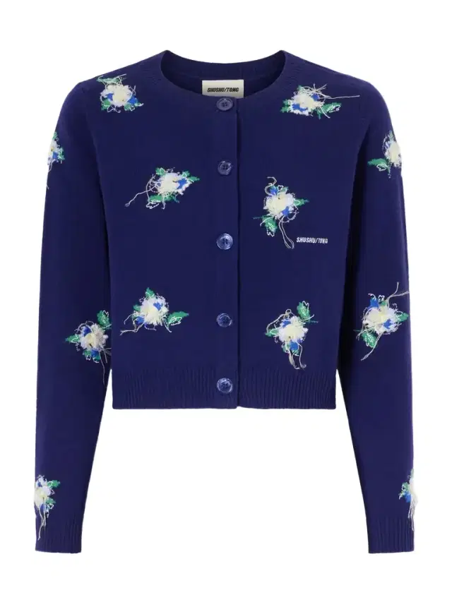 Cropped Embroidered Wool Cardigan
