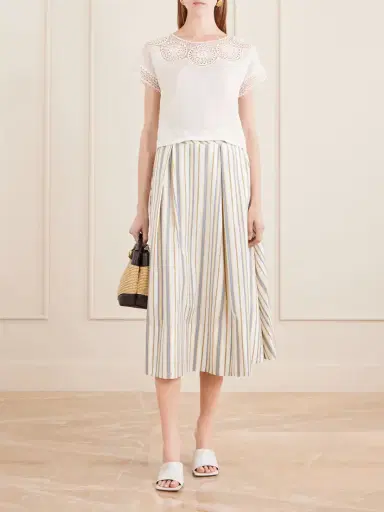 Thierry Colson Wynona Pleated Striped Cotton-gabardine Midi Skirt | Thumbnail 2