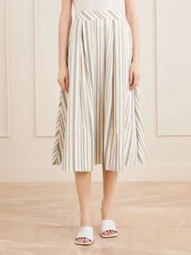 Thierry Colson Wynona Pleated Striped Cotton-gabardine Midi Skirt | Thumbnail 3