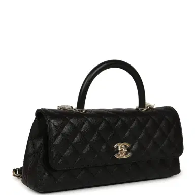 Chanel Chanel Maxi Coco Handle Long Flap Bag Black Shiny Caviar Light Gold Hardware | Thumbnail 2