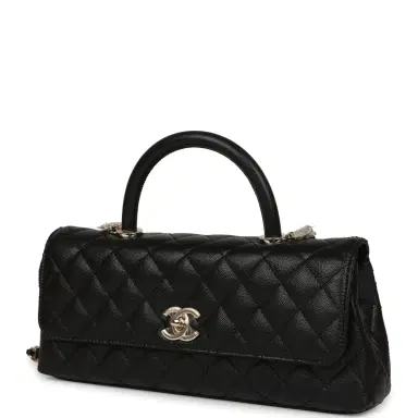 Chanel Chanel Maxi Coco Handle Long Flap Bag Black Shiny Caviar Light Gold Hardware | Thumbnail 3