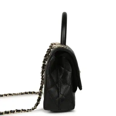 Chanel Chanel Maxi Coco Handle Long Flap Bag Black Shiny Caviar Light Gold Hardware | Thumbnail 4