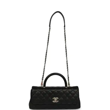 Chanel Chanel Maxi Coco Handle Long Flap Bag Black Shiny Caviar Light Gold Hardware | Thumbnail 7