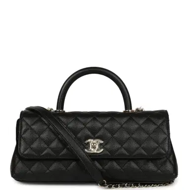 Chanel Chanel Maxi Coco Handle Long Flap Bag Black Shiny Caviar Light Gold Hardware | Thumbnail 1