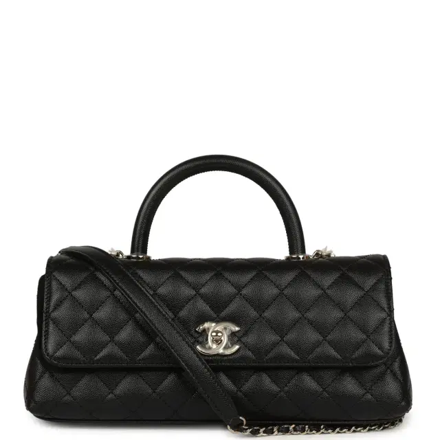 Chanel Chanel Maxi Coco Handle Long Flap Bag Black Shiny Caviar Light Gold Hardware