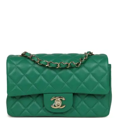 Chanel Chanel Mini Classic Rectangular Flap Bag Green Lambskin Light Gold Hardware | Thumbnail 1 Chanel Chanel Mini Classic Rectangular Flap Bag Green Lambskin Light Gold Hardware | Thumbnail 1