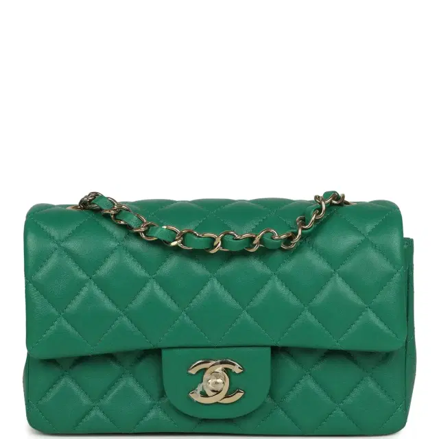 Chanel Mini Classic Rectangular Flap Bag Green Lambskin Light Gold Hardware Chanel Mini Classic Rectangular Flap Bag Green Lambskin Light Gold Hardware