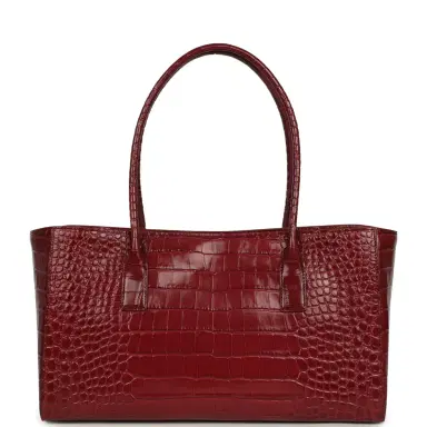 Chanel Chanel Small Cerf Shopping Bag Burgundy Croc Embossed Calfskin Gold Hardware | Thumbnail 4