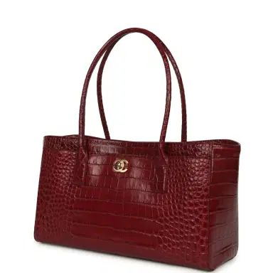 Chanel Chanel Small Cerf Shopping Bag Burgundy Croc Embossed Calfskin Gold Hardware | Thumbnail 5