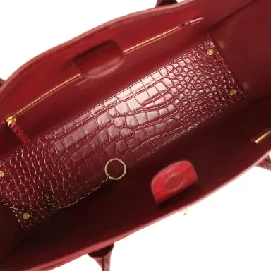 Chanel Chanel Small Cerf Shopping Bag Burgundy Croc Embossed Calfskin Gold Hardware | Thumbnail 7