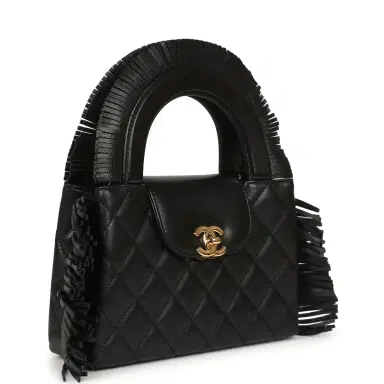 Chanel Chanel Small Fringe Kelly Black Lambskin Gold Hardware | Thumbnail 2
