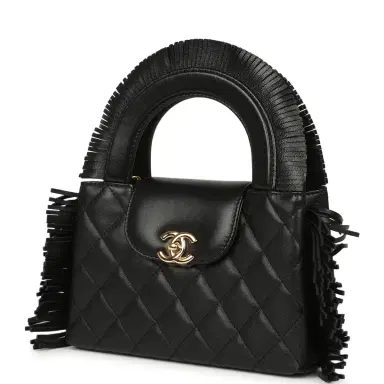 Chanel Chanel Small Fringe Kelly Black Lambskin Gold Hardware | Thumbnail 5
