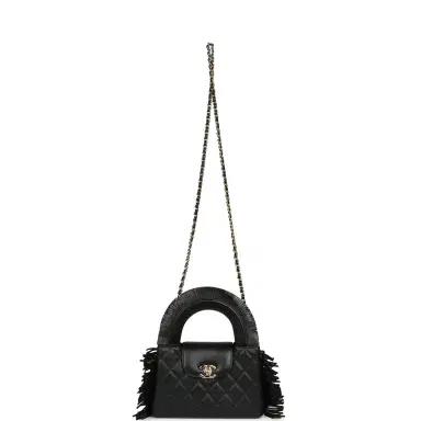 Chanel Chanel Small Fringe Kelly Black Lambskin Gold Hardware | Thumbnail 7