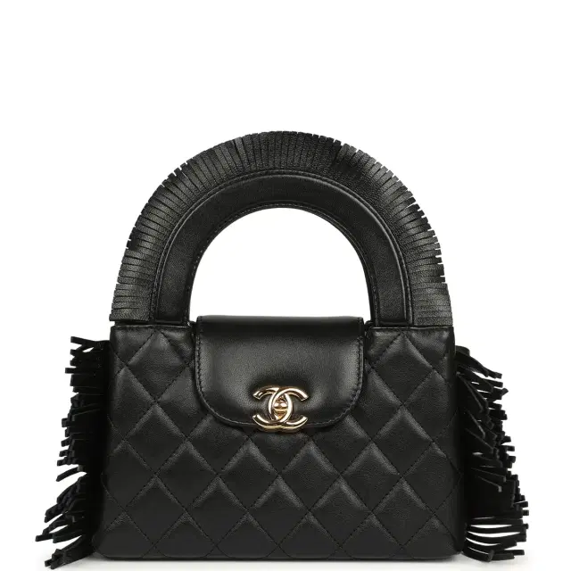 Chanel Chanel Small Fringe Kelly Black Lambskin Gold Hardware