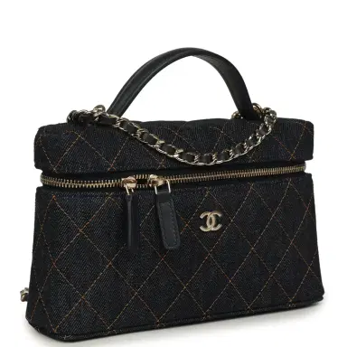 Chanel Chanel Top Handle Long Vanity Case with Chain Dark Blue Denim Light Gold Hardware | Thumbnail 2 Chanel Chanel Top Handle Long Vanity Case with Chain Dark Blue Denim Light Gold Hardware | Thumbnail 2