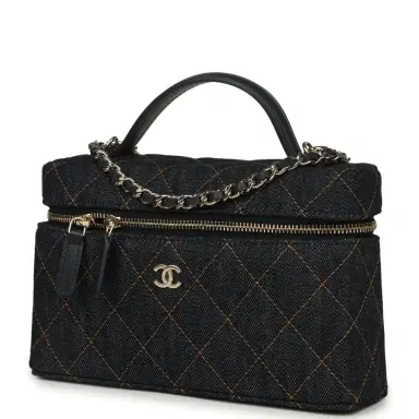 Chanel Chanel Top Handle Long Vanity Case with Chain Dark Blue Denim Light Gold Hardware | Thumbnail 5 Chanel Chanel Top Handle Long Vanity Case with Chain Dark Blue Denim Light Gold Hardware | Thumbnail 5