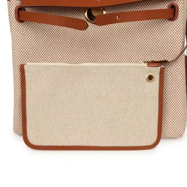 HERMÈS Hermes Herbag Zip PM 31 Fauve Vache Hunter and Ecru-Beige Criss Viking Canvas Gold Hardware | Thumbnail 11