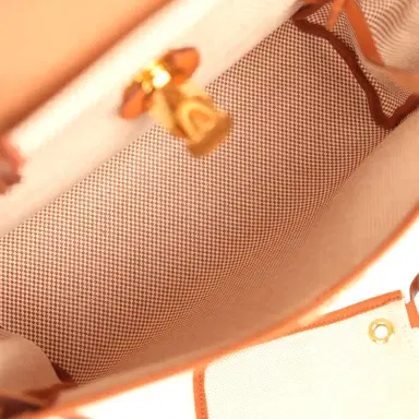 HERMÈS Hermes Herbag Zip PM 31 Fauve Vache Hunter and Ecru-Beige Criss Viking Canvas Gold Hardware | Thumbnail 12