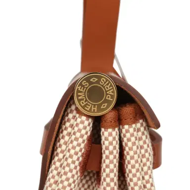 HERMÈS Hermes Herbag Zip PM 31 Fauve Vache Hunter and Ecru-Beige Criss Viking Canvas Gold Hardware | Thumbnail 10