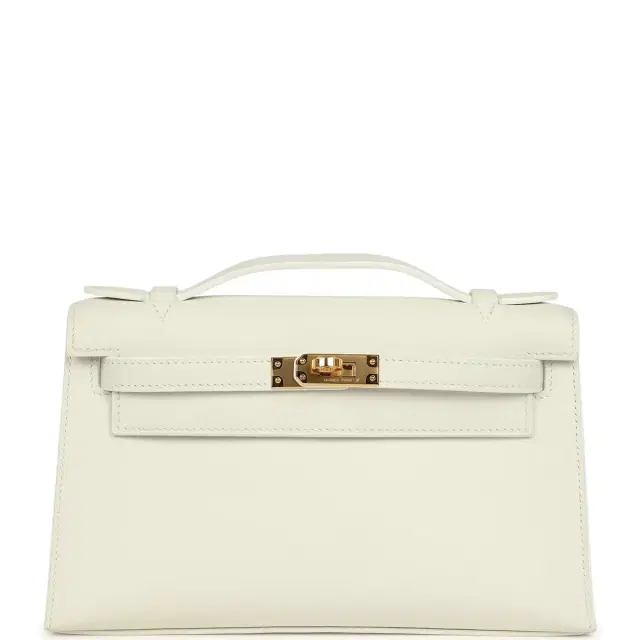 hermes Hermes Kelly Pochette White Swift Gold Hardware