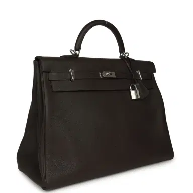 HERMÈS Hermes Kelly Voyage 50 Ebene Clemence Palladium Hardware | Thumbnail 2
