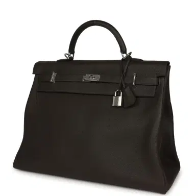 HERMÈS Hermes Kelly Voyage 50 Ebene Clemence Palladium Hardware | Thumbnail 5