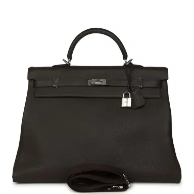 HERMÈS Hermes Kelly Voyage 50 Ebene Clemence Palladium Hardware | Thumbnail 1