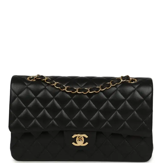 Chanel Pre-owned Chanel Medium Classic Double Flap Bag Black Lambskin Gold Hardware
